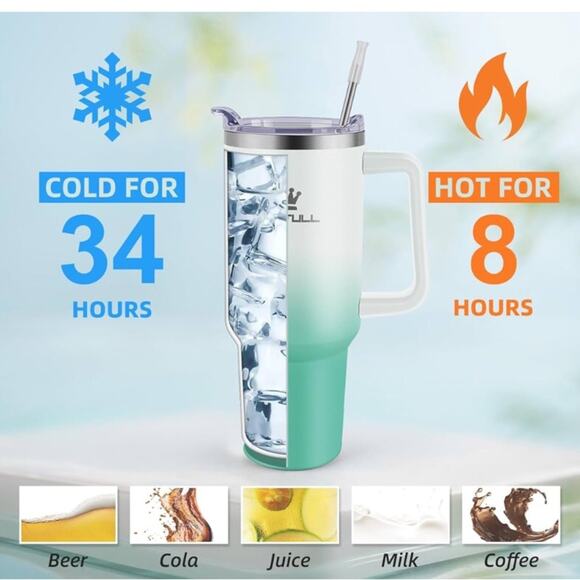 Soufull Double Insulated 40 oz Travel Tumbler Ombre Green Screw Top Lid & Straw - Picture 15 of 16